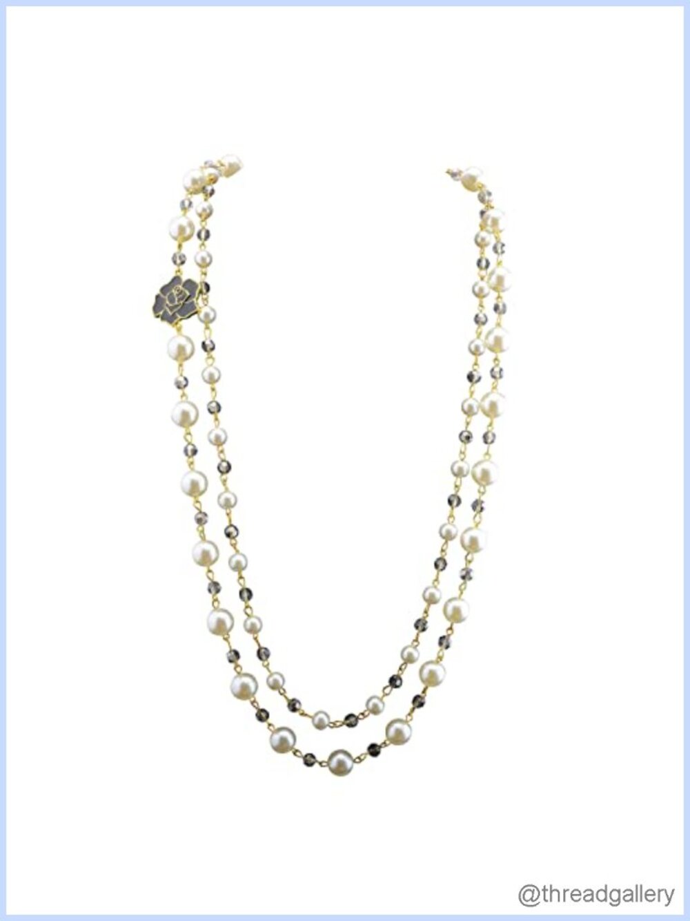 Imitation Pearl Layered Necklace Hollow Flower Cable Chain Fashion Jewelry